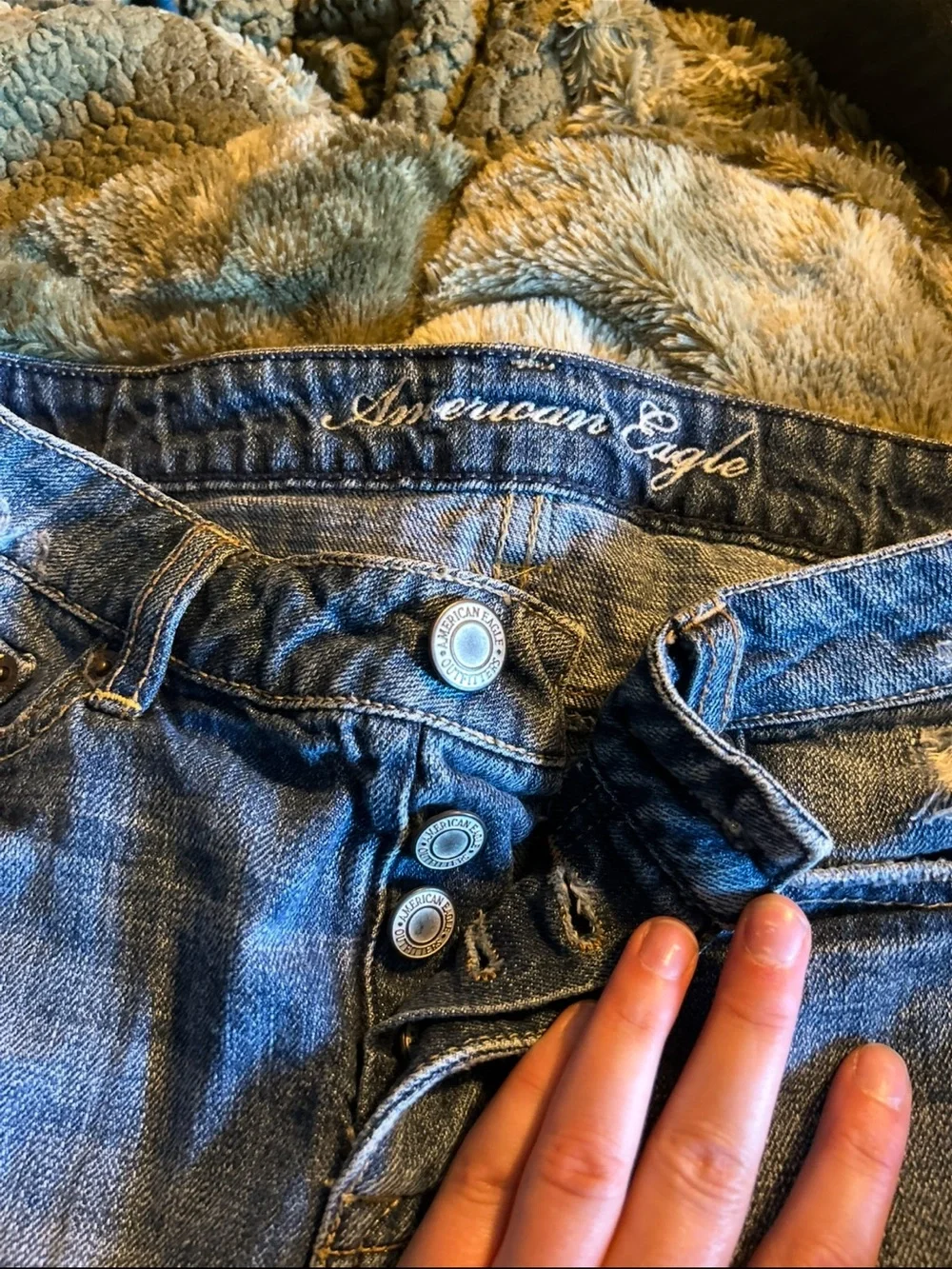 American Eagle Outfitters Dark Blue Distressed Denim Mini Skirt